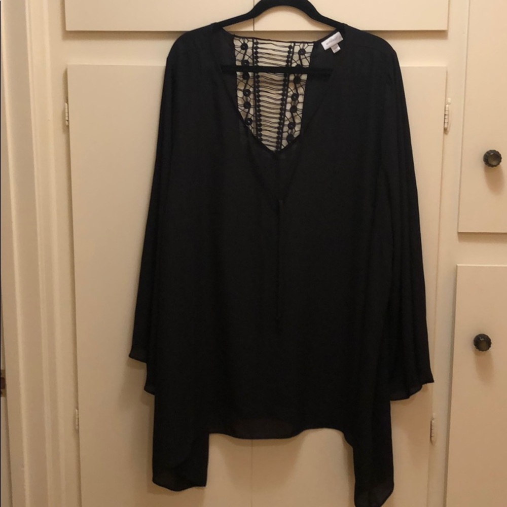 Black blouse with crochet trim